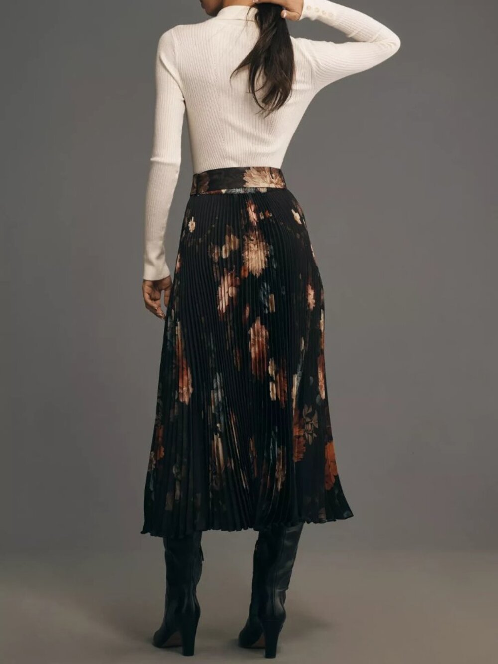 Anthropologie Ranna Gill Aria Pleated Midi Skirt size S black floral color - Picture 6 of 6